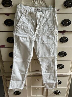 AMO White High-Rise Utility Crop Pants with Patch Pockets